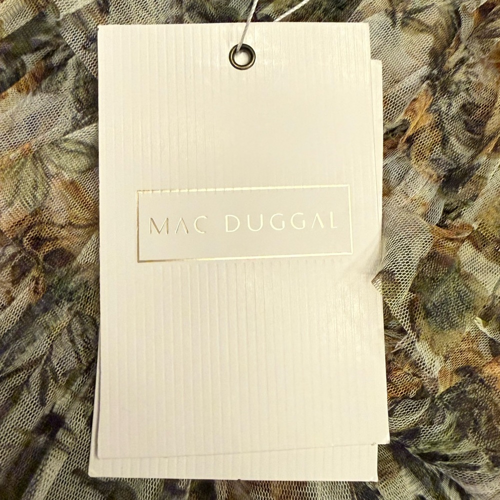 MAC DUGGAL women’s Multicolor Short Sleeve Micro Ruffle Tea Length Dress #8232 - Picture 11 of 13